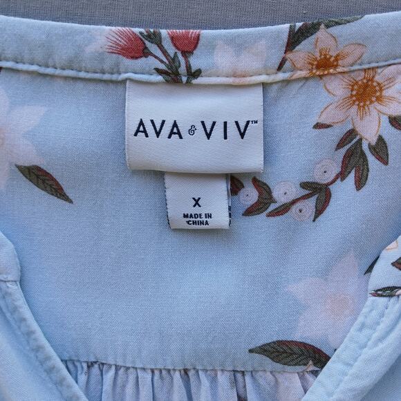Ava & Viv Floral Blouson Dress XL lightweight summer button front blue - Picture 8 of 15